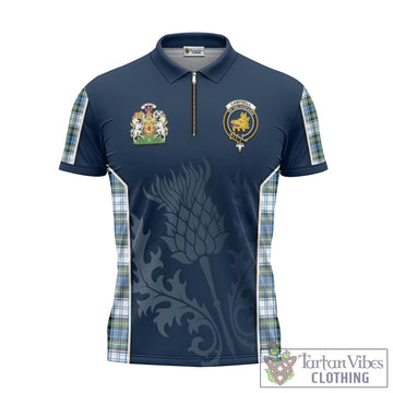 Campbell Dress Ancient Tartan Zipper Polo Shirt with Family Crest and Scottish Thistle Vibes Sport Style