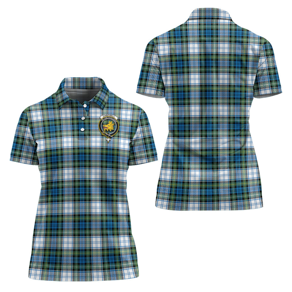 Campbell Dress Ancient Tartan Polo Shirt with Family Crest For Women Women - Tartan Vibes Clothing