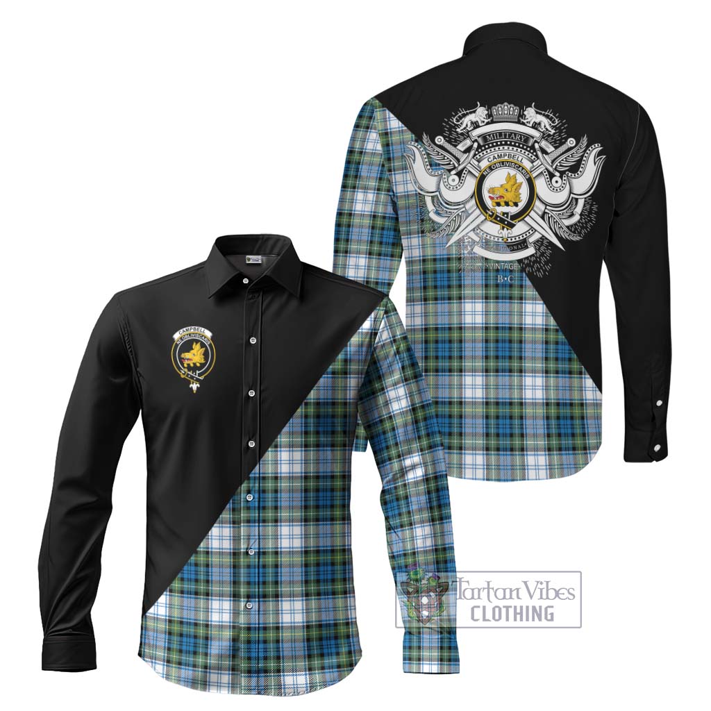 Tartan Vibes Clothing Campbell Dress Ancient Tartan Long Sleeve Button Shirt with Family Crest and Military Logo Style