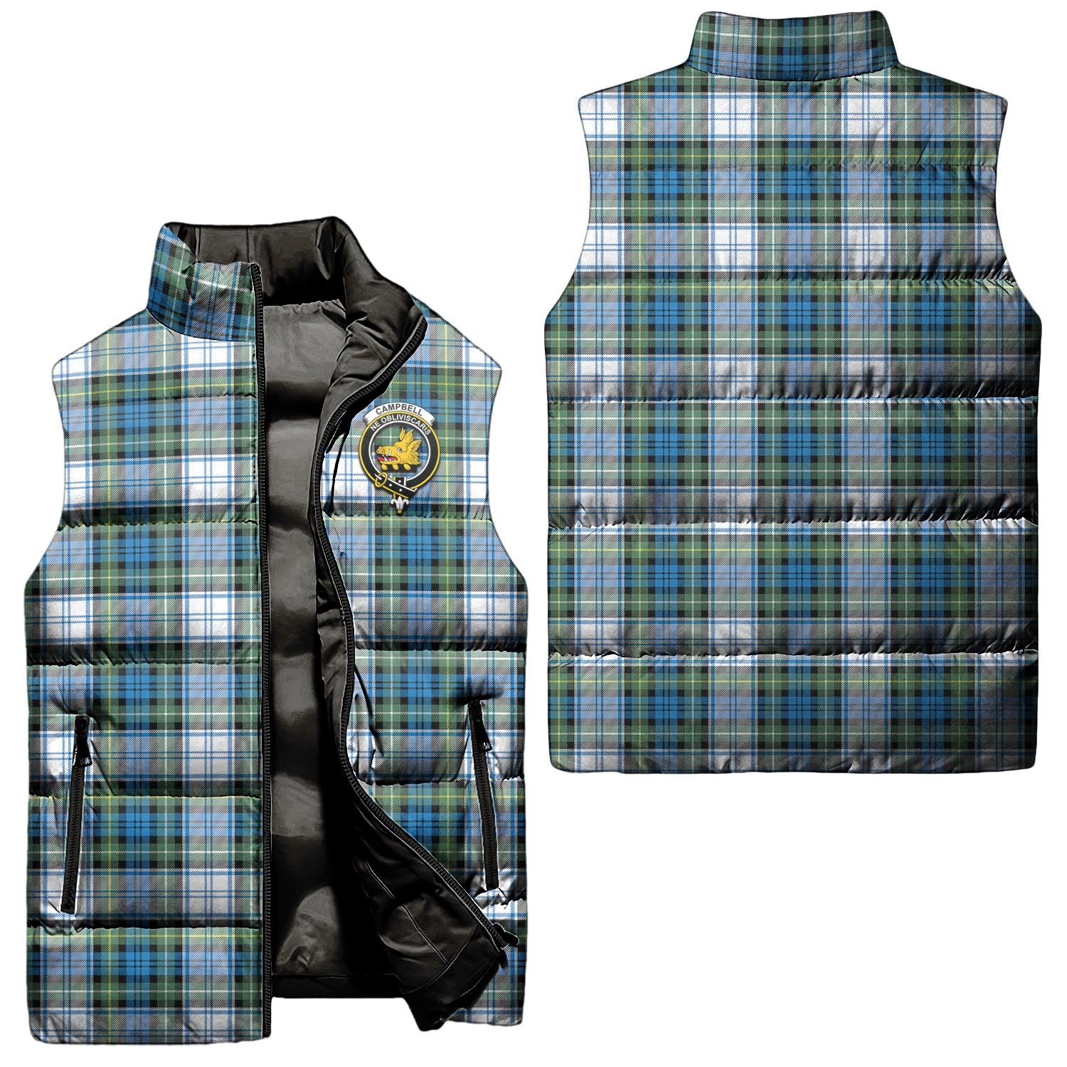 Campbell Dress Ancient Tartan Sleeveless Puffer Jacket with Family Crest Unisex - Tartanvibesclothing