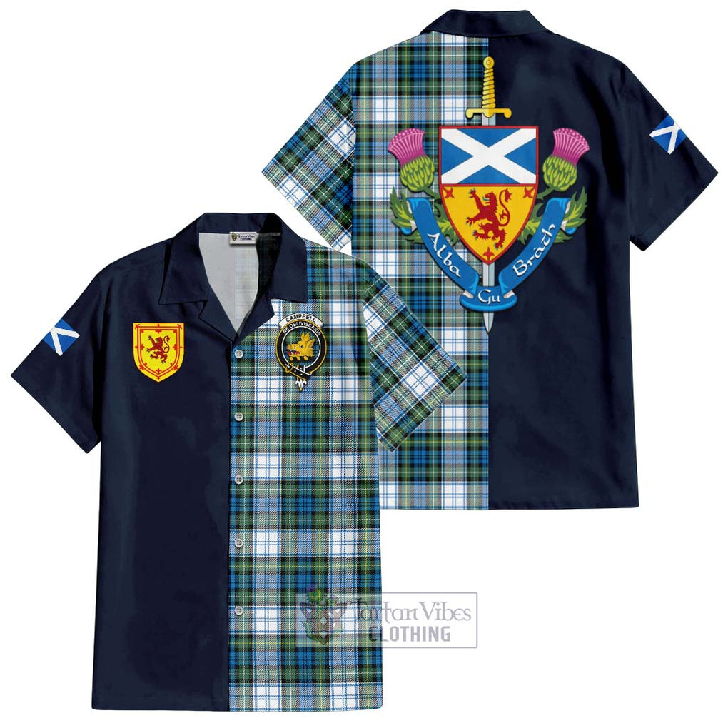 Tartan Vibes Clothing Campbell Dress Ancient Tartan Short Sleeve Button Shirt with Scottish Lion Royal Arm Half Style