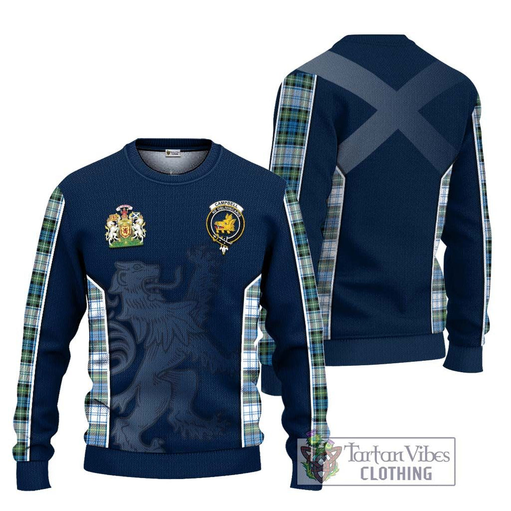 Campbell Dress Ancient Tartan Knitted Sweater with Family Crest and Lion Rampant Vibes Sport Style Unisex - Tartan Vibes Clothing