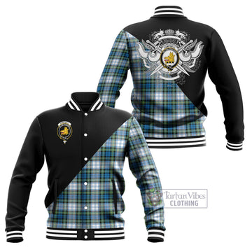 Campbell Dress Ancient Tartan Baseball Jacket with Family Crest and Military Logo Style