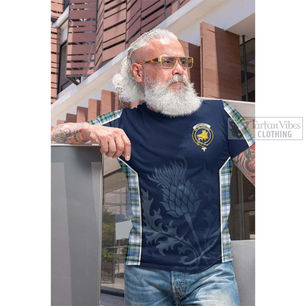 Tartan Vibes Clothing Campbell Dress Ancient Tartan Cotton T-shirt with Family Crest and Scottish Thistle Vibes Sport Style