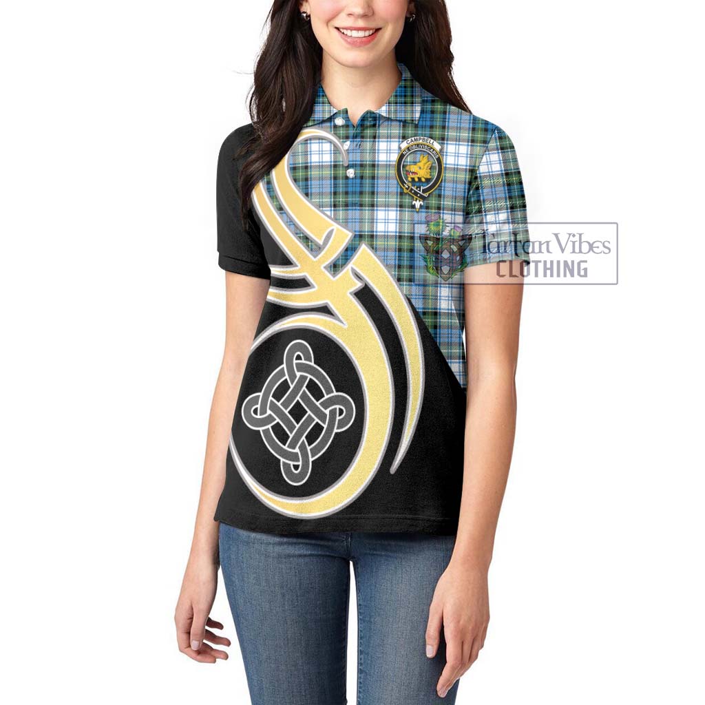 Campbell Dress Ancient Tartan Women's Polo Shirt with Family Crest and Celtic Symbol Style Women - Tartan Vibes Clothing