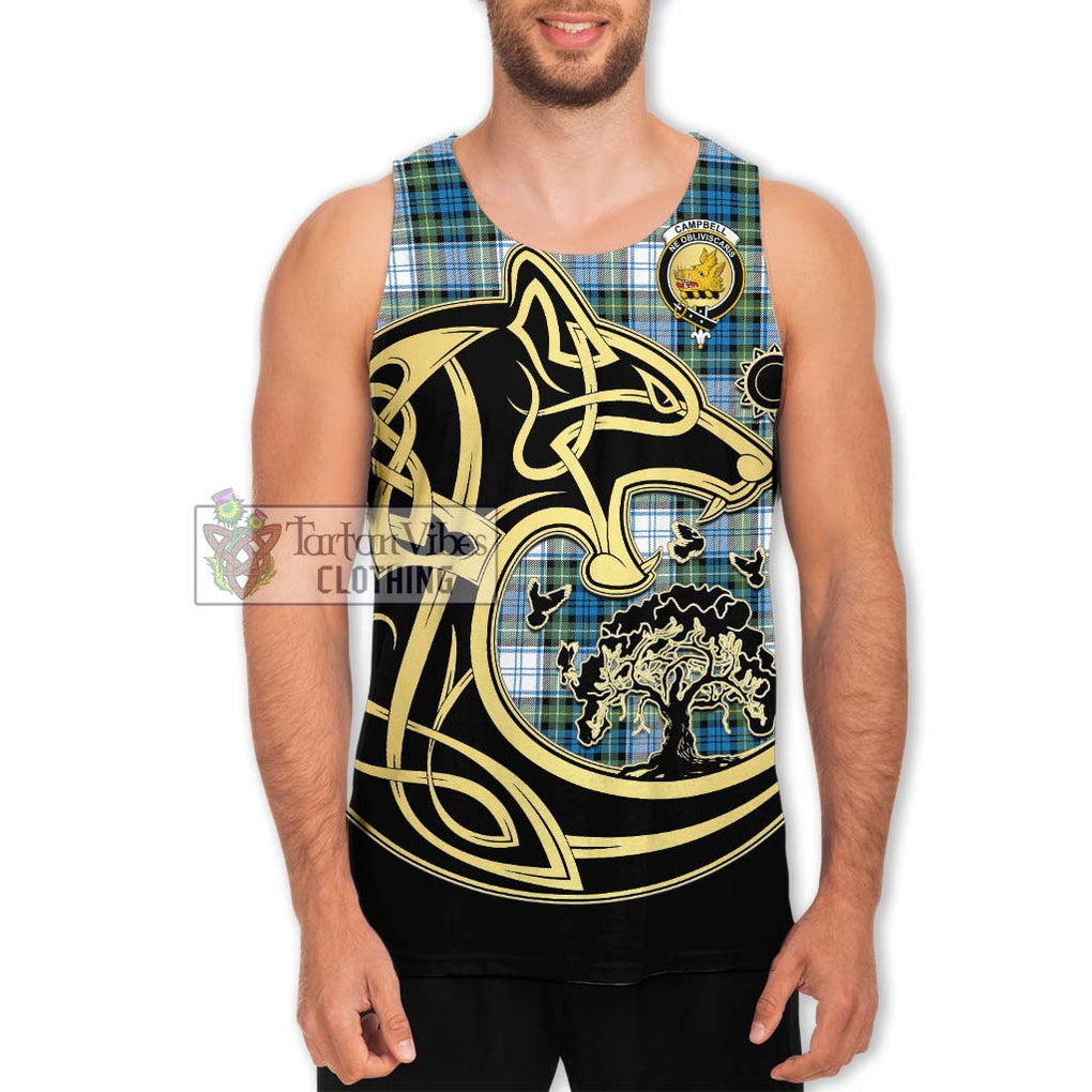 Campbell Dress Ancient Tartan Men's Tank Top with Family Crest Celtic Wolf Style Men - Tartan Vibes Clothing