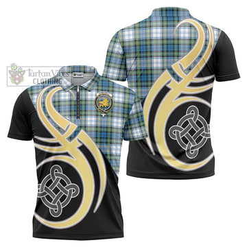 Campbell Dress Ancient Tartan Zipper Polo Shirt with Family Crest and Celtic Symbol Style