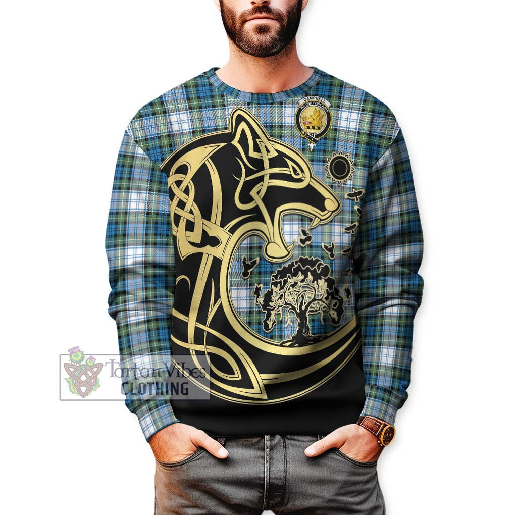 Campbell Dress Ancient Tartan Sweatshirt with Family Crest Celtic Wolf Style Unisex - Tartan Vibes Clothing