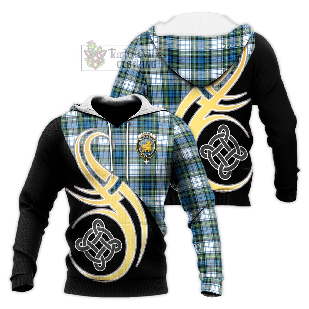 Campbell Dress Ancient Tartan Knitted Hoodie with Family Crest and Celtic Symbol Style Unisex Knitted Pullover Hoodie - Tartan Vibes Clothing