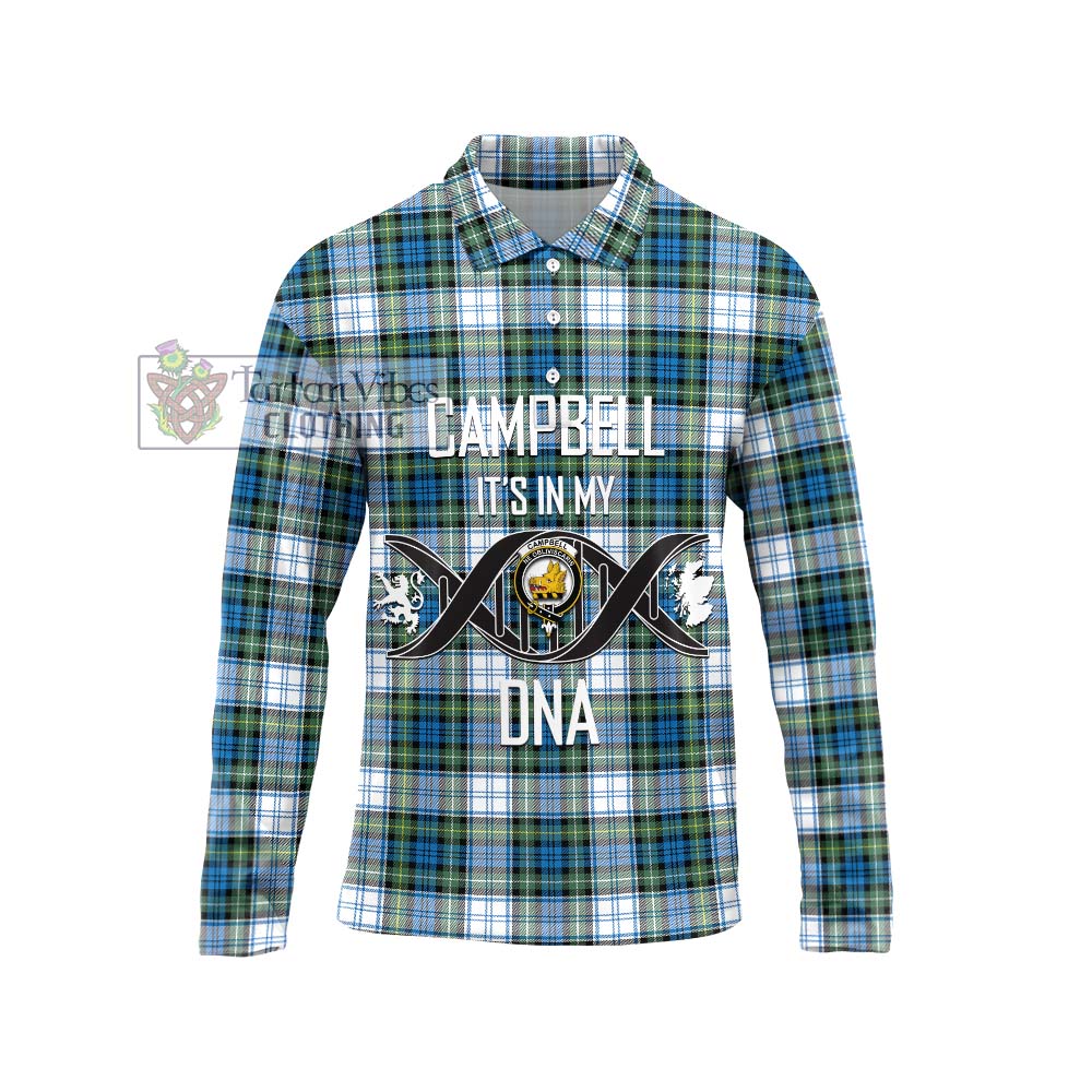 Campbell Dress Ancient Tartan Long Sleeve Polo Shirt with Family Crest DNA In Me Style Unisex - Tartanvibesclothing Shop