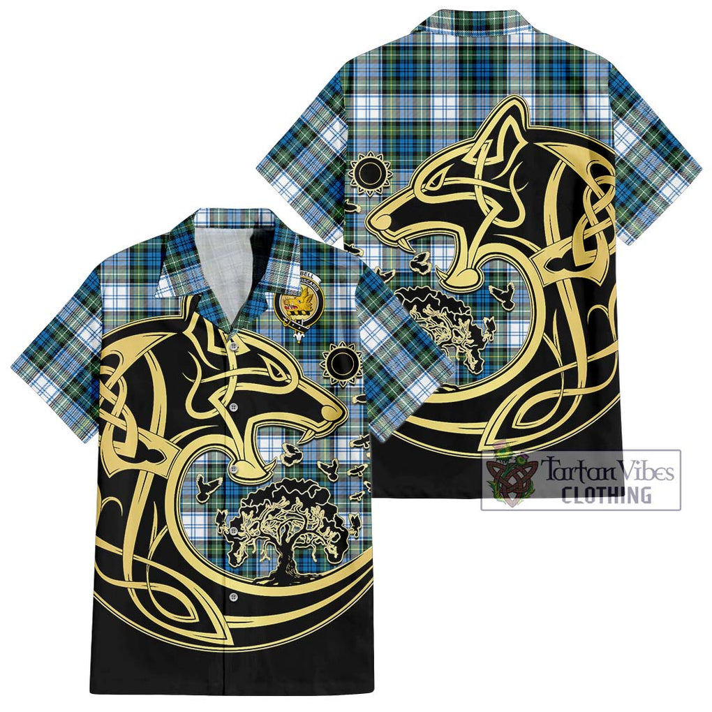 Campbell Dress Ancient Tartan Short Sleeve Button Shirt with Family Crest Celtic Wolf Style Kid - Tartan Vibes Clothing