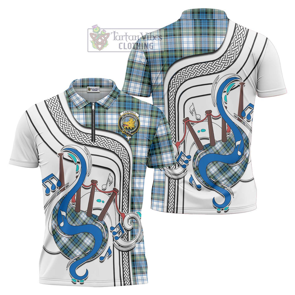 Campbell Dress Ancient Tartan Zipper Polo Shirt with Epic Bagpipe Style Unisex - Tartanvibesclothing Shop