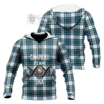 Campbell Dress Ancient Tartan Knitted Hoodie with Family Crest DNA In Me Style