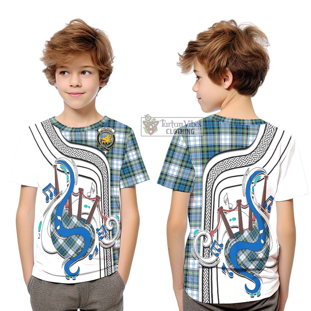 Tartan Vibes Clothing Campbell Dress Ancient Tartan Kid T-Shirt with Epic Bagpipe Style