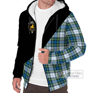 Campbell Dress Ancient Tartan Sherpa Hoodie with Family Crest and Military Logo Style