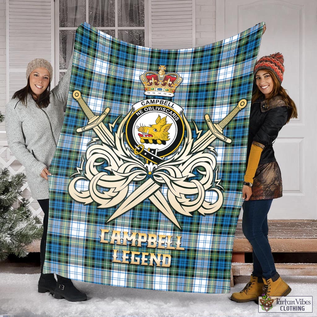 Tartan Vibes Clothing Campbell Dress Ancient Tartan Blanket with Clan Crest and the Golden Sword of Courageous Legacy