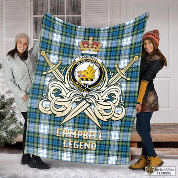 Campbell Dress Ancient Tartan Blanket with Clan Crest and the Golden Sword of Courageous Legacy