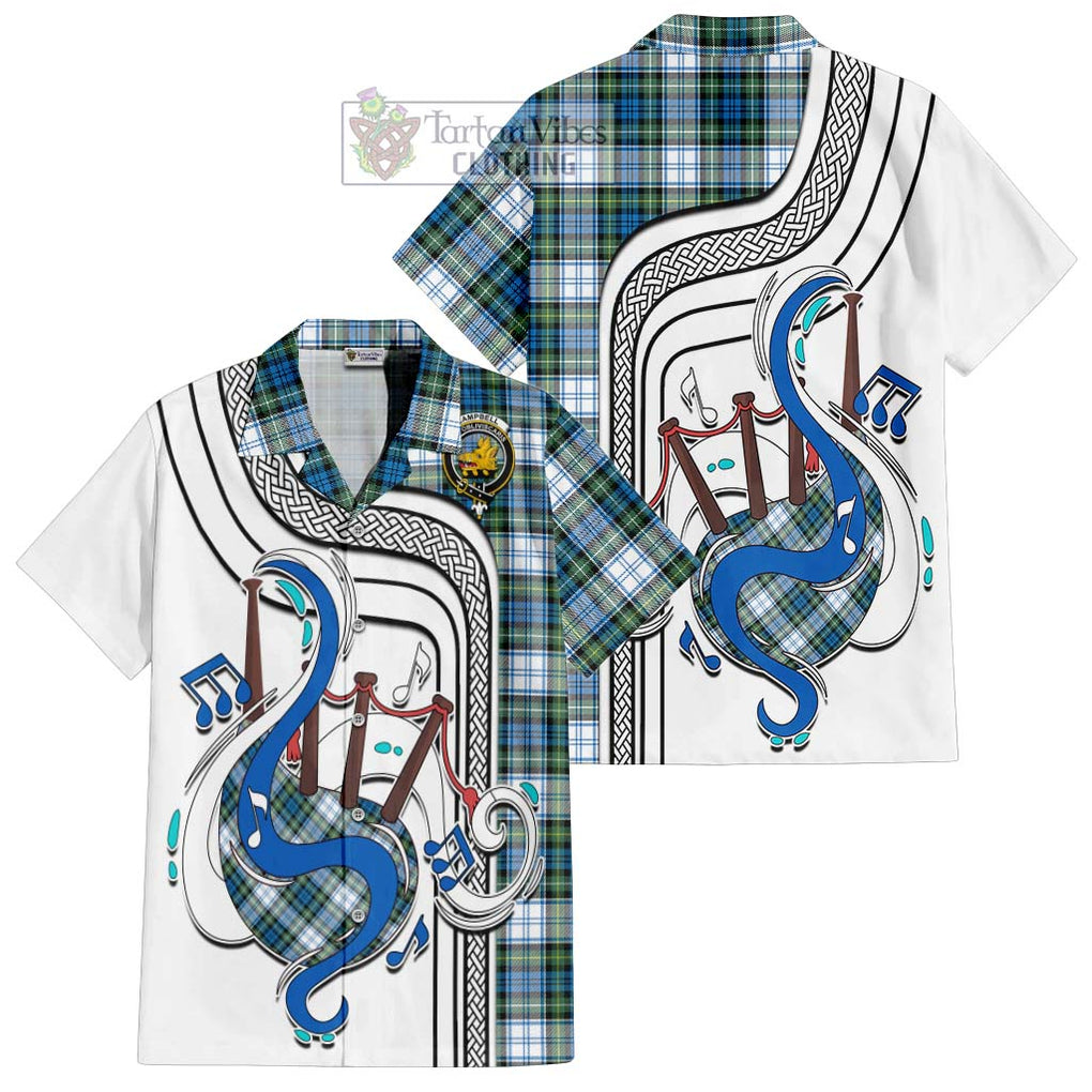 Campbell Dress Ancient Tartan Short Sleeve Button Shirt with Epic Bagpipe Style Kid - Tartanvibesclothing Shop