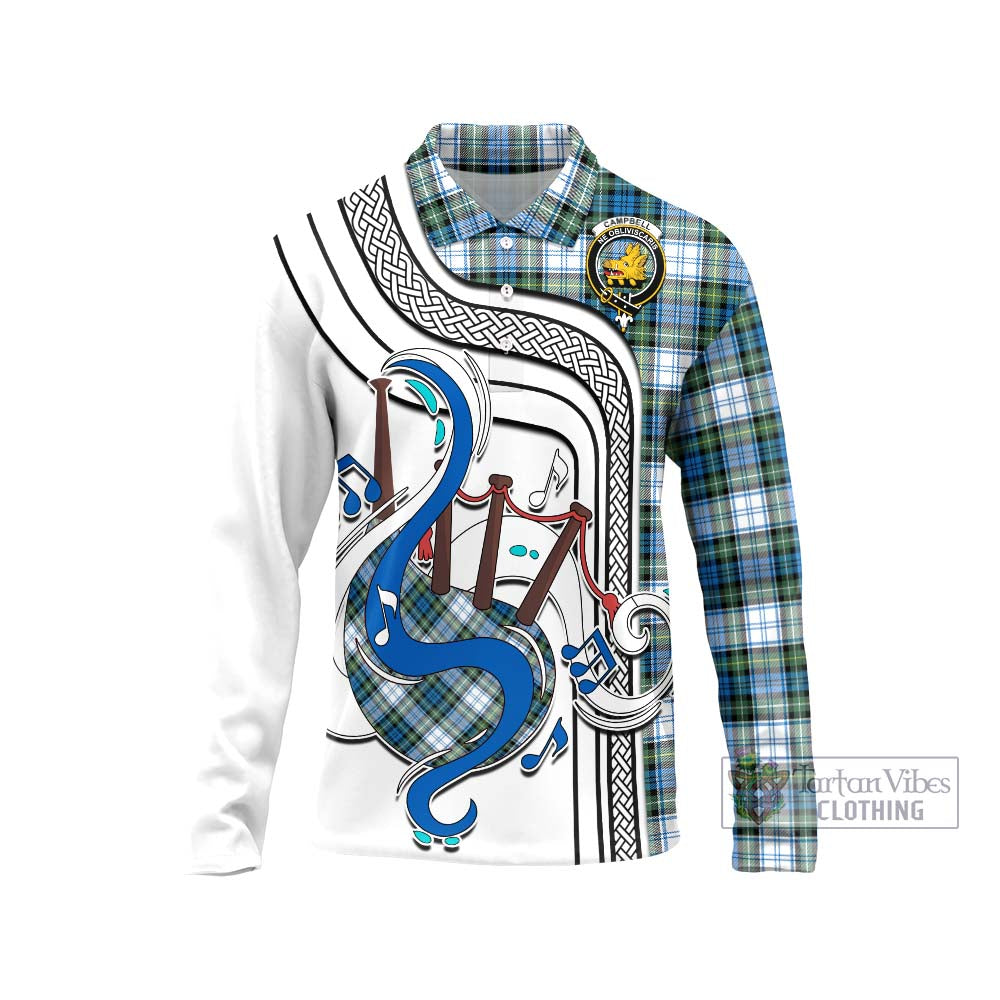 Tartan Vibes Clothing Campbell Dress Ancient Tartan Long Sleeve Polo Shirt with Epic Bagpipe Style