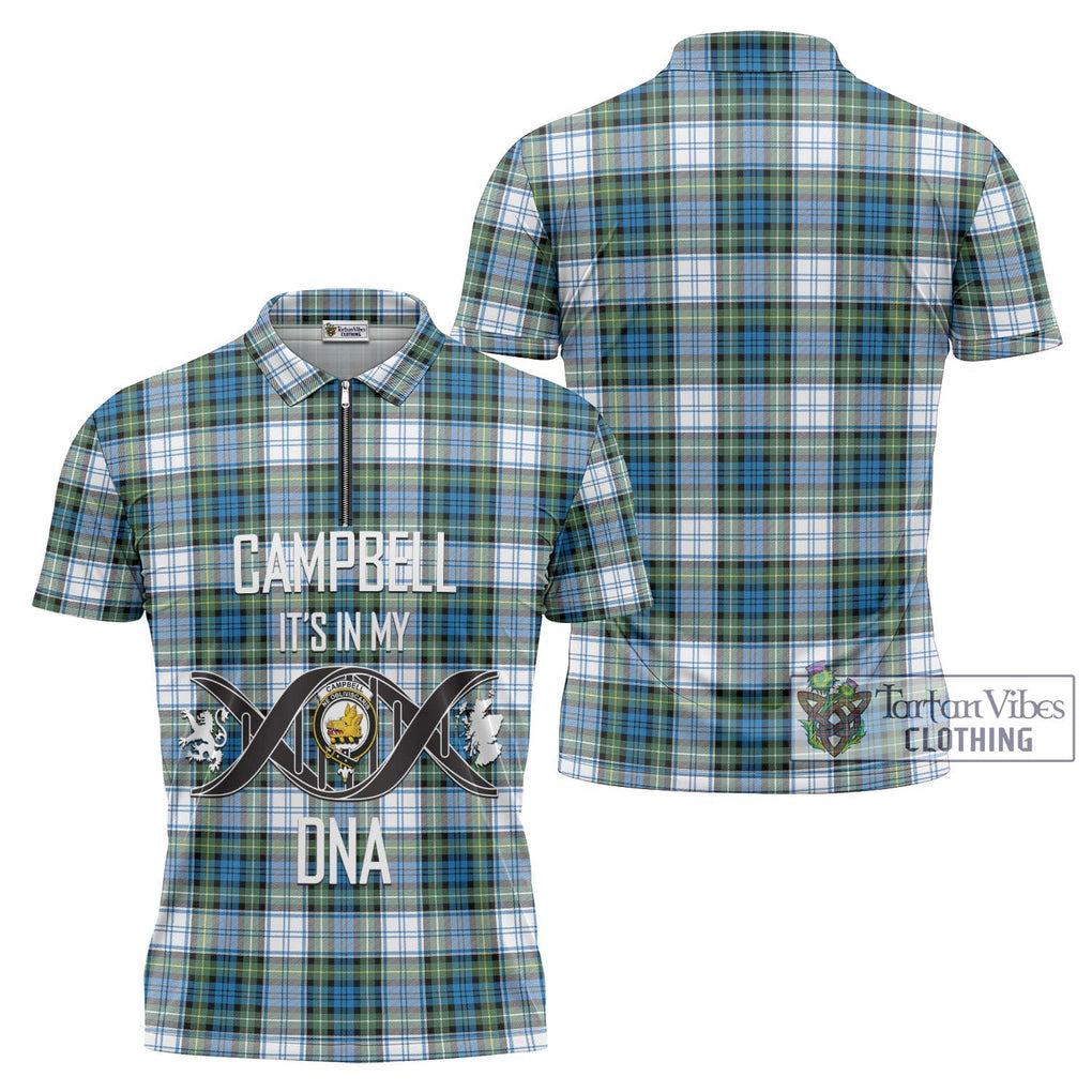 Campbell Dress Ancient Tartan Zipper Polo Shirt with Family Crest DNA In Me Style Unisex - Tartanvibesclothing Shop