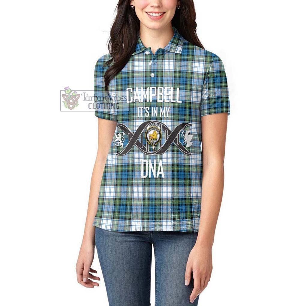 Campbell Dress Ancient Tartan Women's Polo Shirt with Family Crest DNA In Me Style Women - Tartanvibesclothing Shop