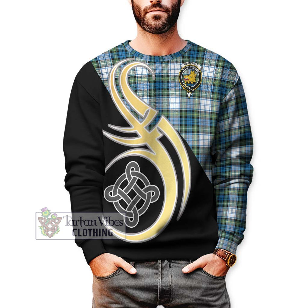 Campbell Dress Ancient Tartan Sweatshirt with Family Crest and Celtic Symbol Style Unisex - Tartan Vibes Clothing