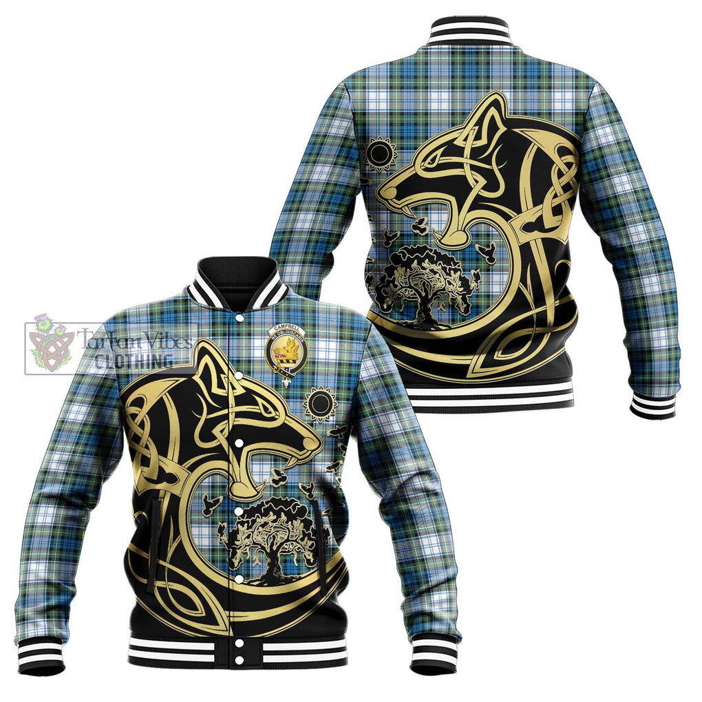 Campbell Dress Ancient Tartan Baseball Jacket with Family Crest Celtic Wolf Style Unisex - Tartan Vibes Clothing