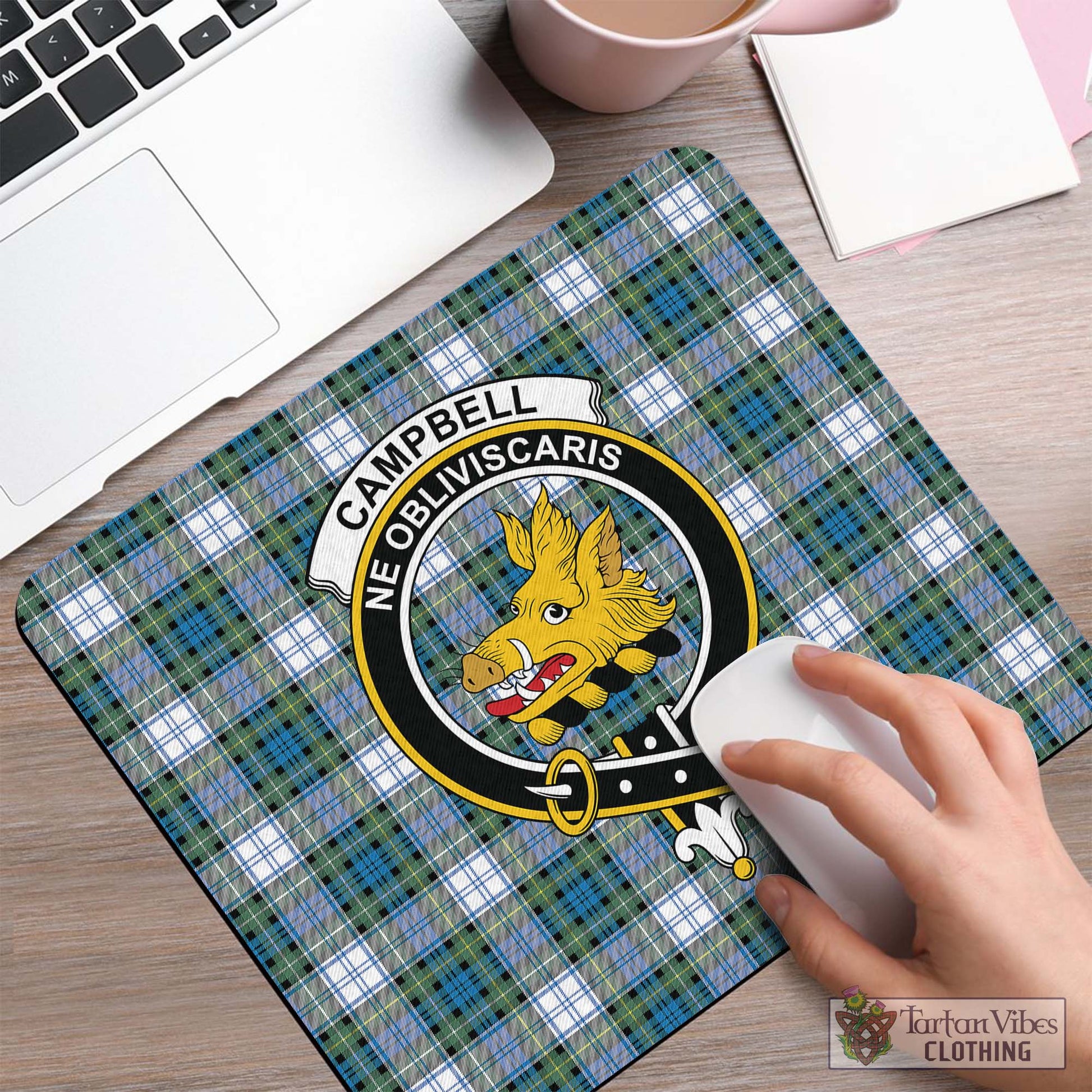 Tartan Vibes Clothing Campbell Dress Ancient Tartan Mouse Pad with Family Crest