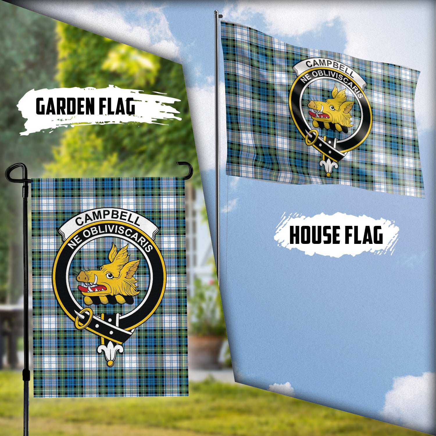 Campbell Dress Ancient Tartan Flag with Family Crest Garden Flag (Vertical) - Tartan Vibes Clothing