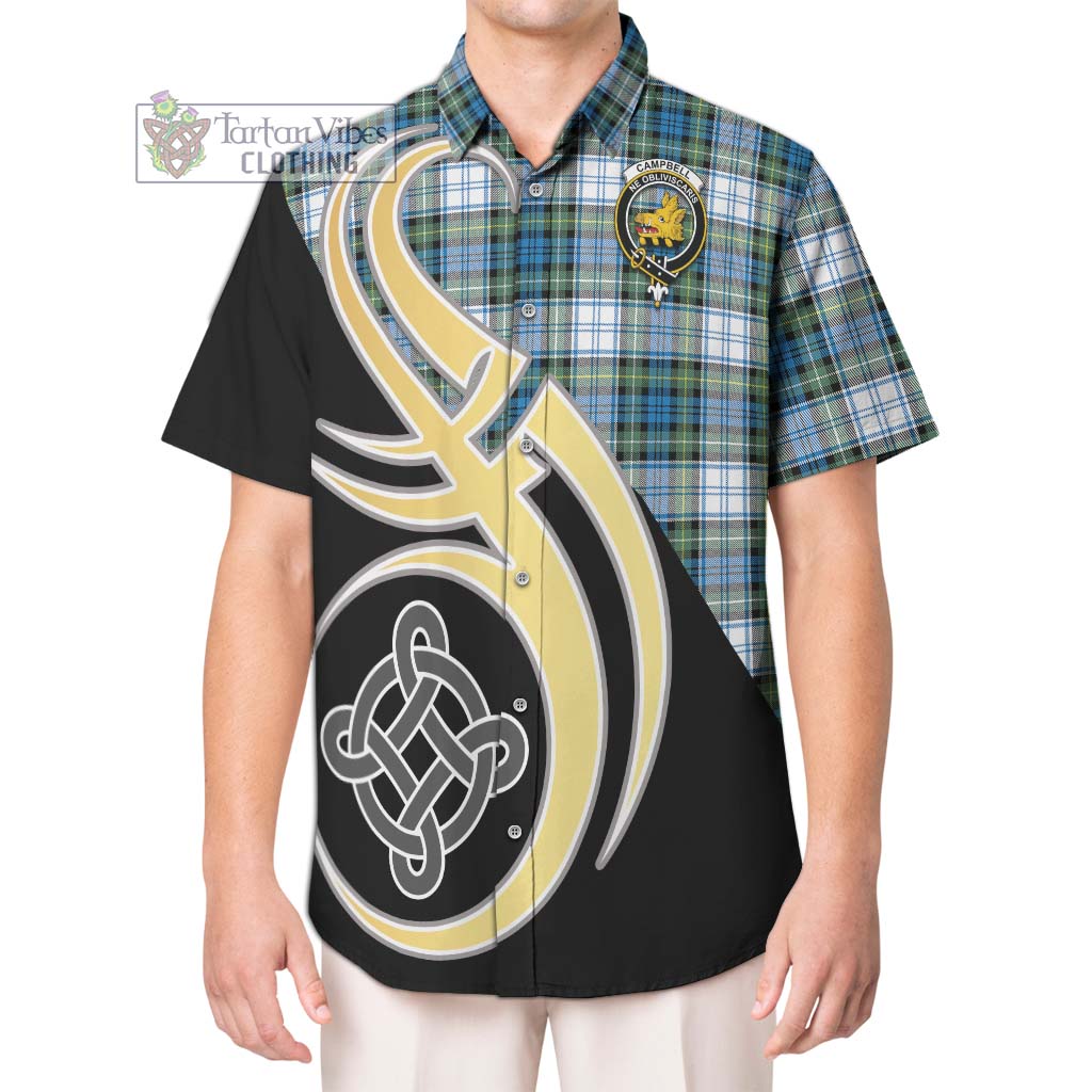 Campbell Dress Ancient Tartan Short Sleeve Button Shirt with Family Crest and Celtic Symbol Style Kid - Tartan Vibes Clothing