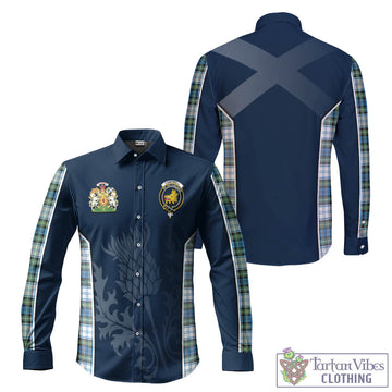 Campbell Dress Ancient Tartan Long Sleeve Button Up Shirt with Family Crest and Scottish Thistle Vibes Sport Style