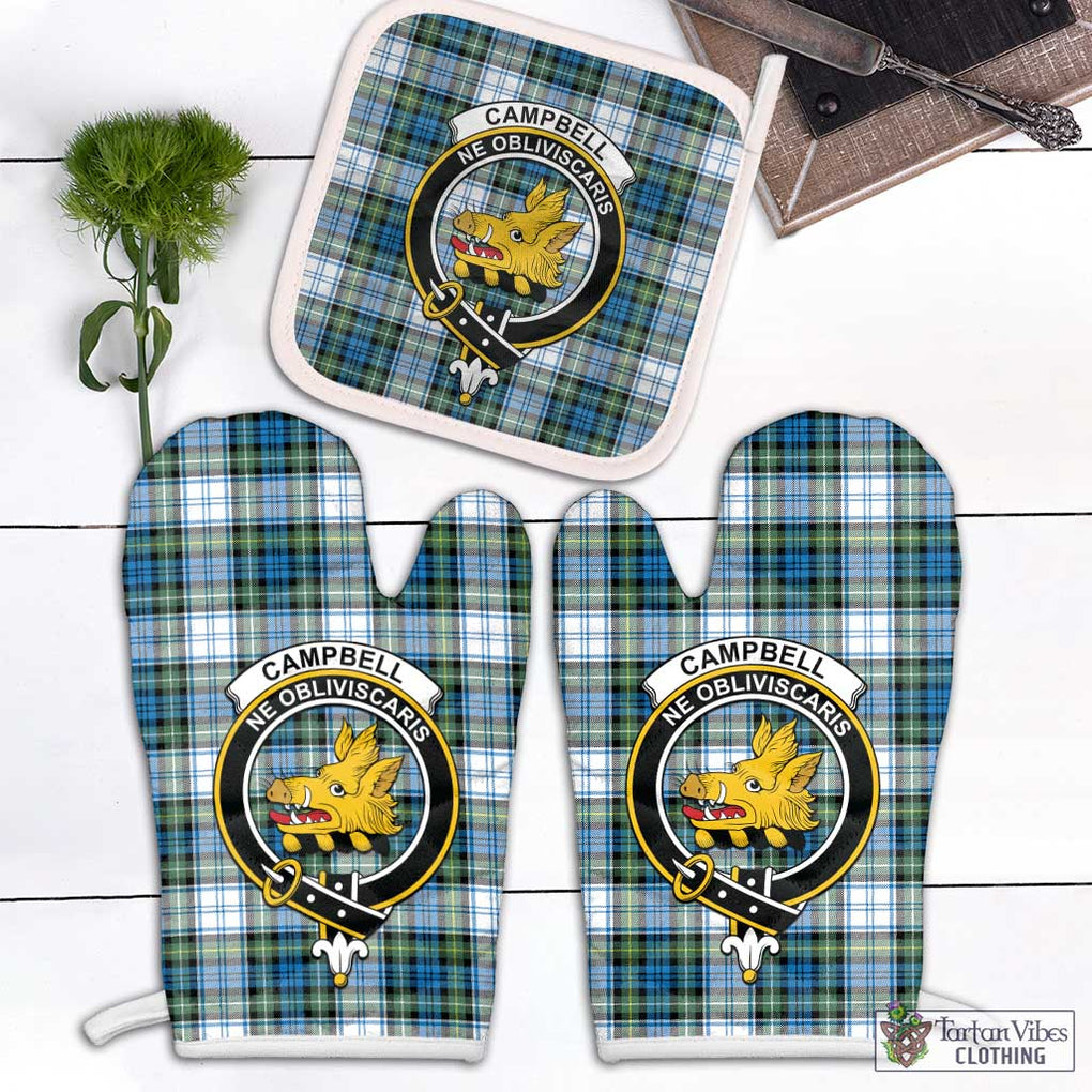 Campbell Dress Ancient Tartan Combo Oven Mitt & Pot-Holder with Family Crest Combo 1 Oven Mitt & 1 Pot-Holder White - Tartan Vibes Clothing