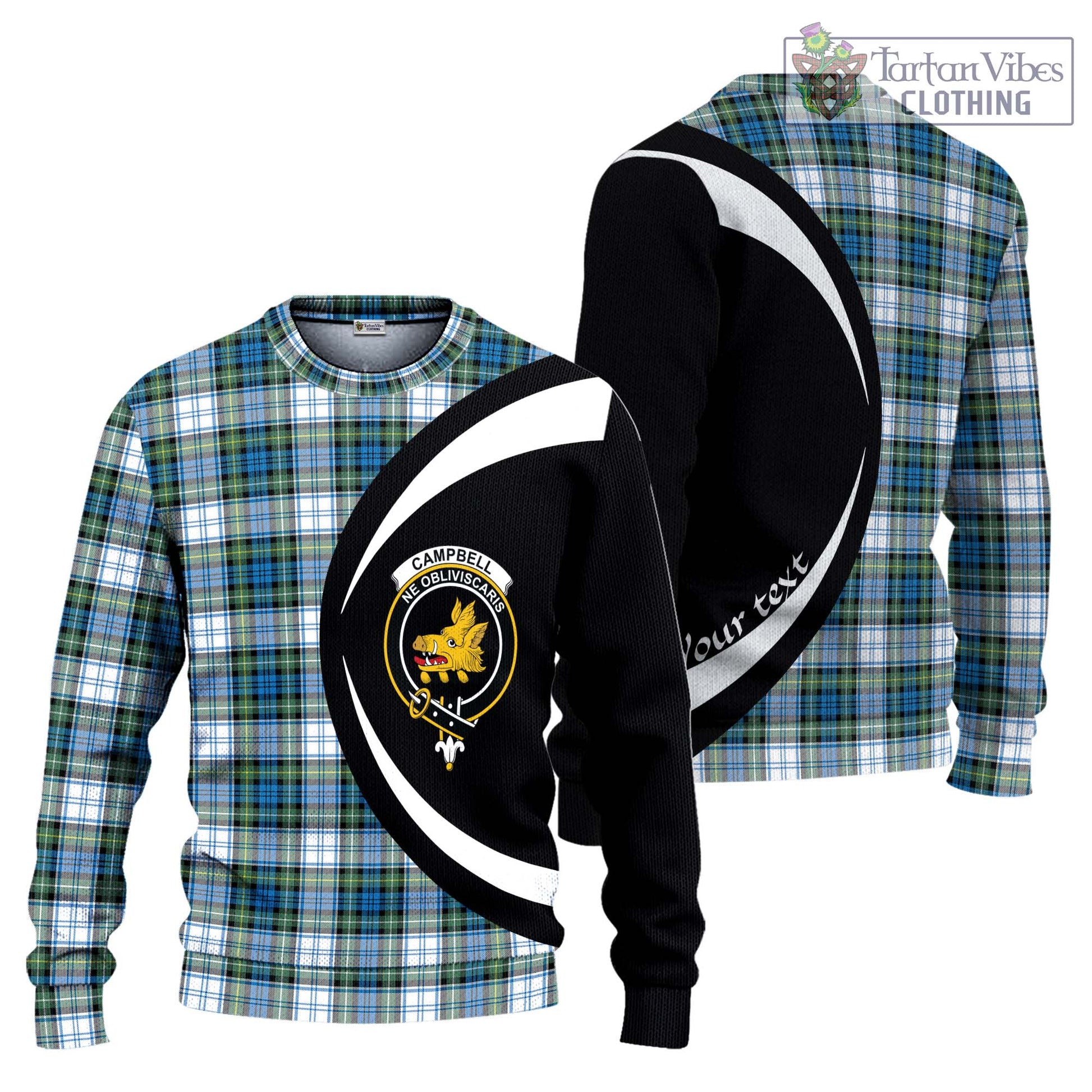 Tartan Vibes Clothing Campbell Dress Ancient Tartan Knitted Sweater with Family Crest Circle Style