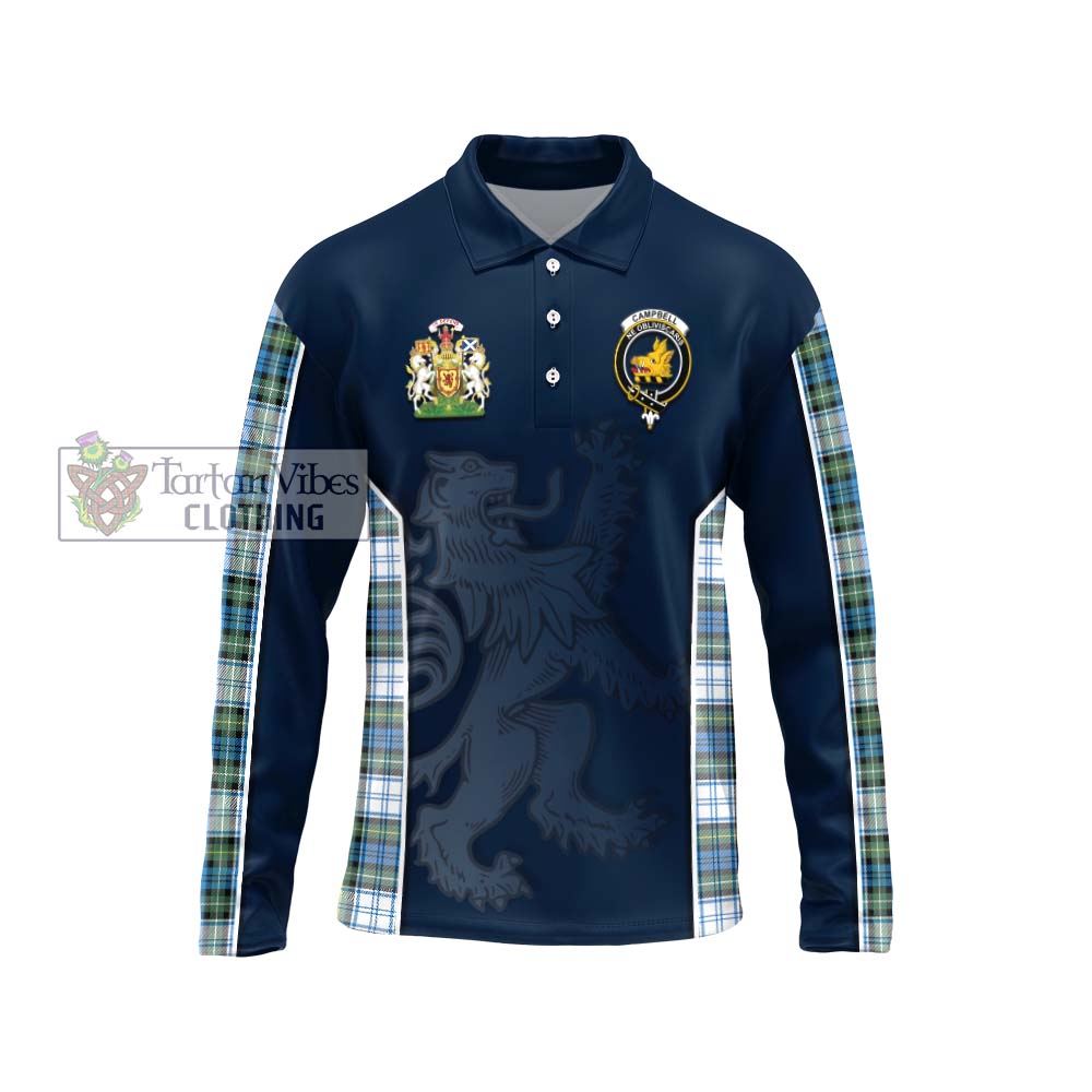 Campbell Dress Ancient Tartan Long Sleeve Polo Shirt with Family Crest and Lion Rampant Vibes Sport Style Unisex - Tartan Vibes Clothing