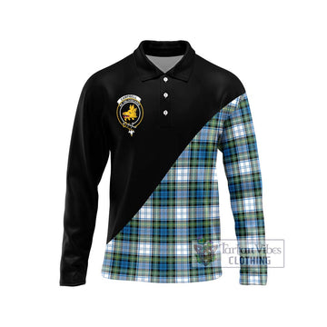 Campbell Dress Ancient Tartan Long Sleeve Polo Shirt with Family Crest and Military Logo Style