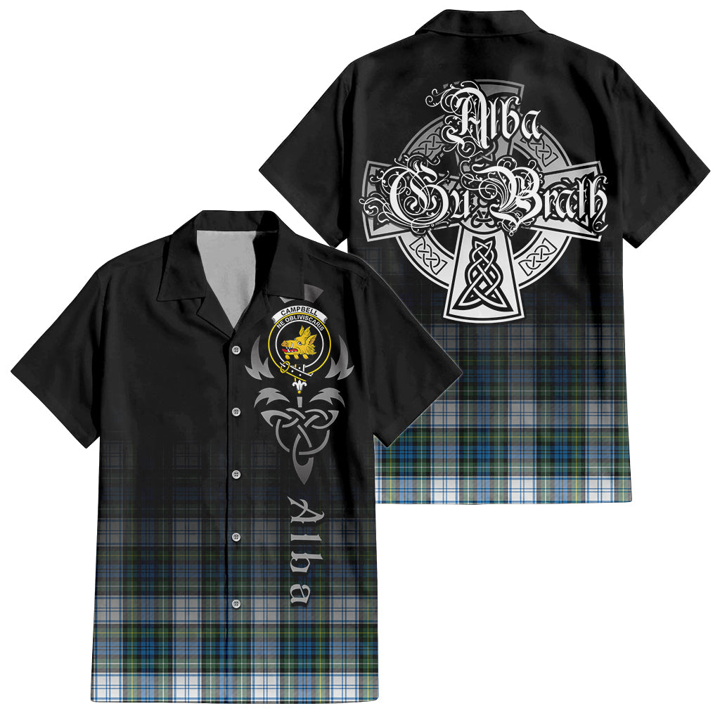 Tartan Vibes Clothing Campbell Dress Ancient Tartan Short Sleeve Button Up Featuring Alba Gu Brath Family Crest Celtic Inspired