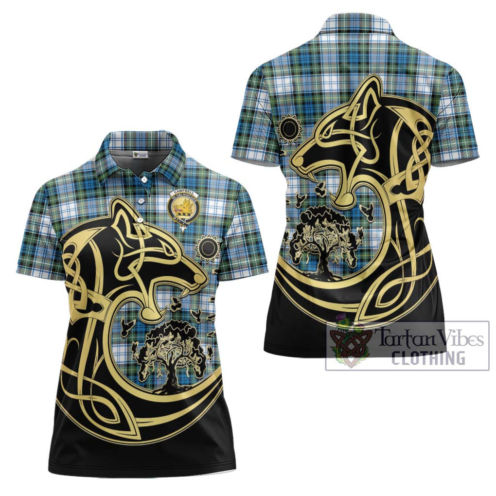 Campbell Dress Ancient Tartan Women's Polo Shirt with Family Crest Celtic Wolf Style Women - Tartanvibesclothing Shop