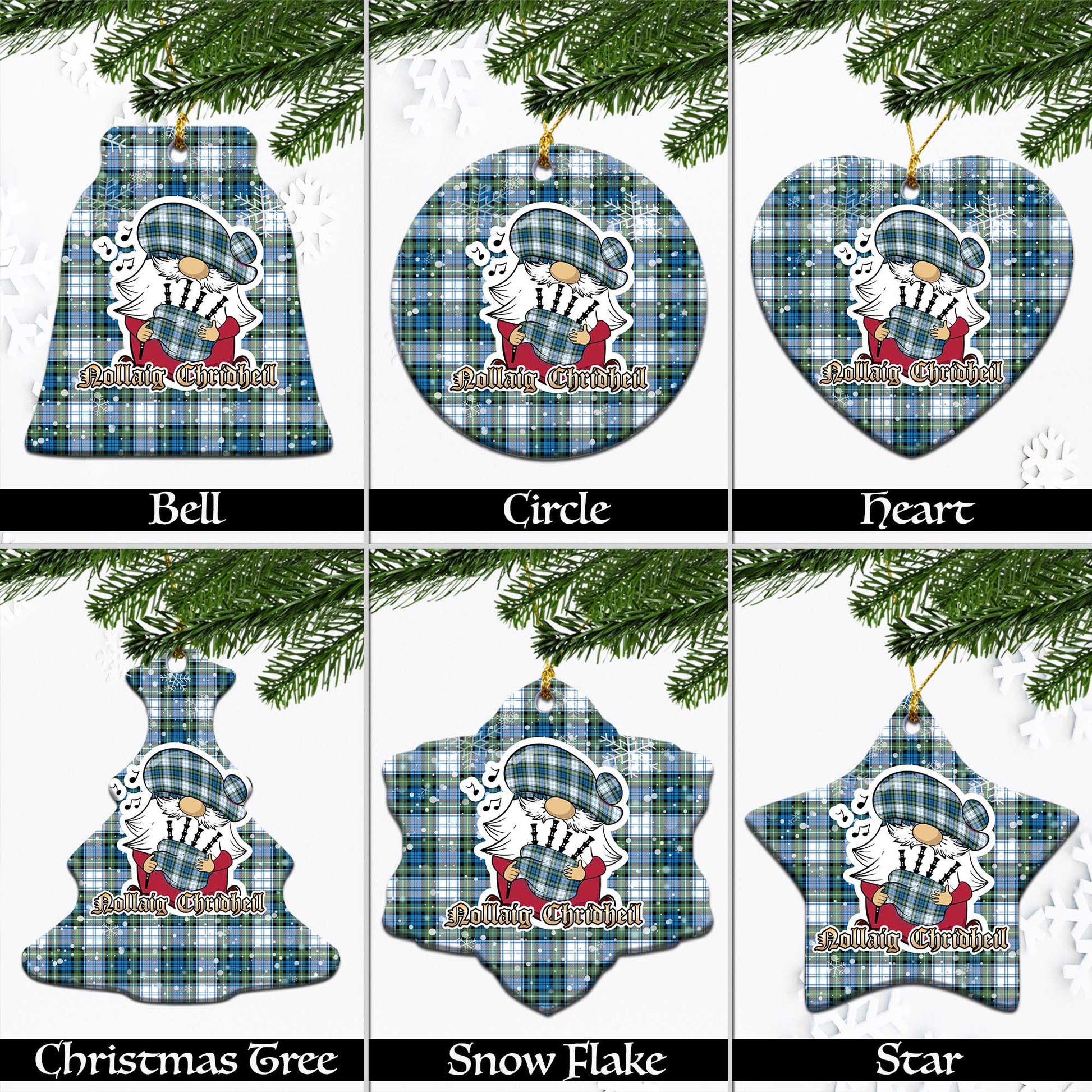 Campbell Dress Ancient Tartan Christmas Ornaments with Scottish Gnome Playing Bagpipes Ceramic - Tartanvibesclothing