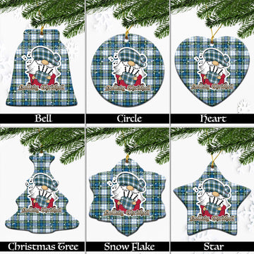 Campbell Dress Ancient Tartan Christmas Ceramic Ornaments with Scottish Gnome Playing Bagpipes