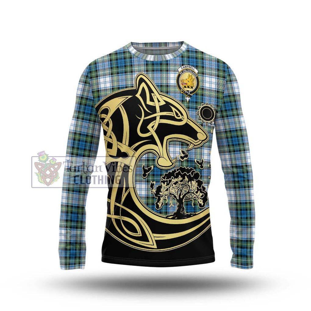 Campbell Dress Ancient Tartan Long Sleeve T-Shirt with Family Crest Celtic Wolf Style Unisex - Tartan Vibes Clothing