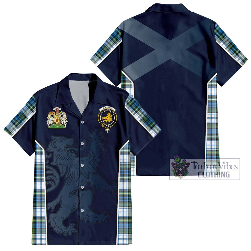 Campbell Dress Ancient Tartan Short Sleeve Button Shirt with Family Crest and Lion Rampant Vibes Sport Style Kid - Tartan Vibes Clothing