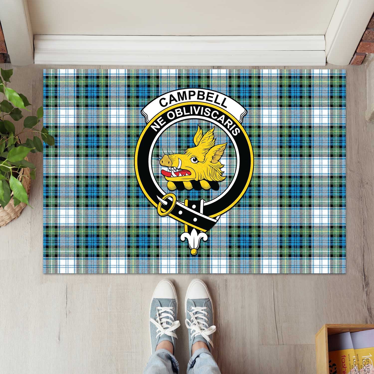 Campbell Dress Ancient Tartan Door Mat with Family Crest - Tartanvibesclothing