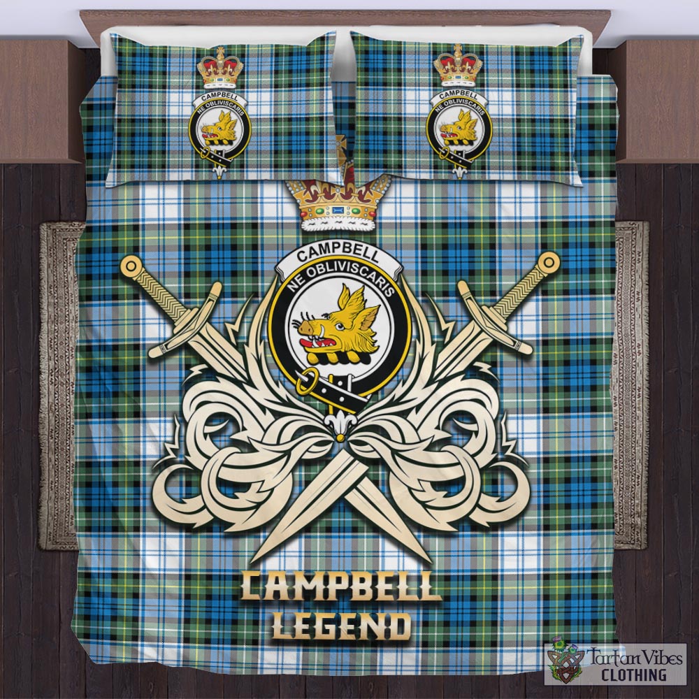 Tartan Vibes Clothing Campbell Dress Ancient Tartan Bedding Set with Clan Crest and the Golden Sword of Courageous Legacy