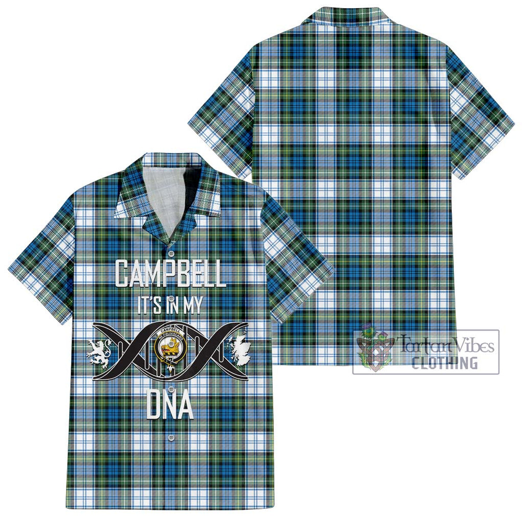 Campbell Dress Ancient Tartan Short Sleeve Button Shirt with Family Crest DNA In Me Style Kid - Tartanvibesclothing Shop