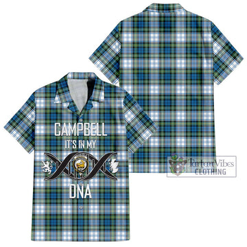 Campbell Dress Ancient Tartan Short Sleeve Button Shirt with Family Crest DNA In Me Style