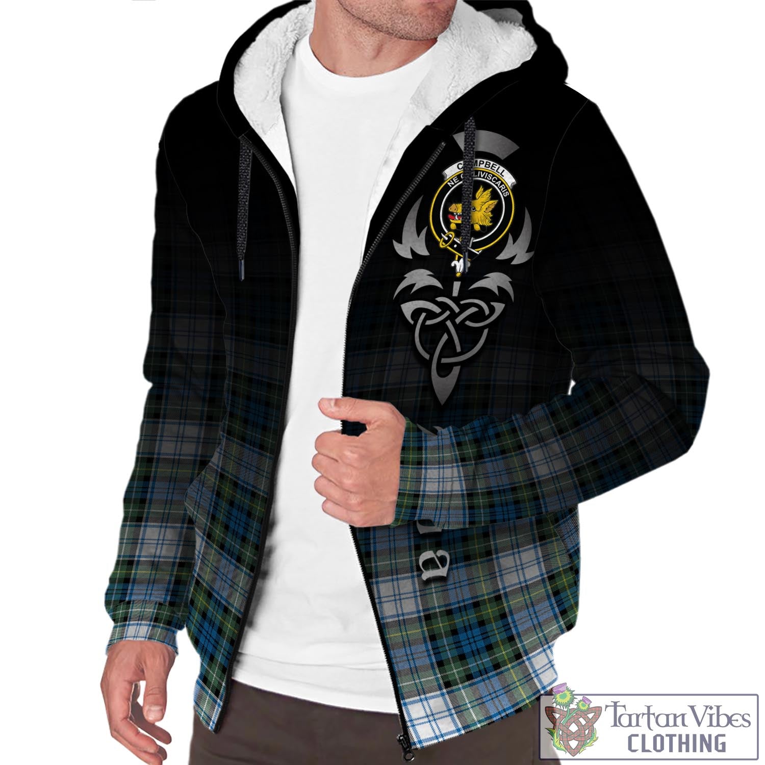 Tartan Vibes Clothing Campbell Dress Ancient Tartan Sherpa Hoodie Featuring Alba Gu Brath Family Crest Celtic Inspired