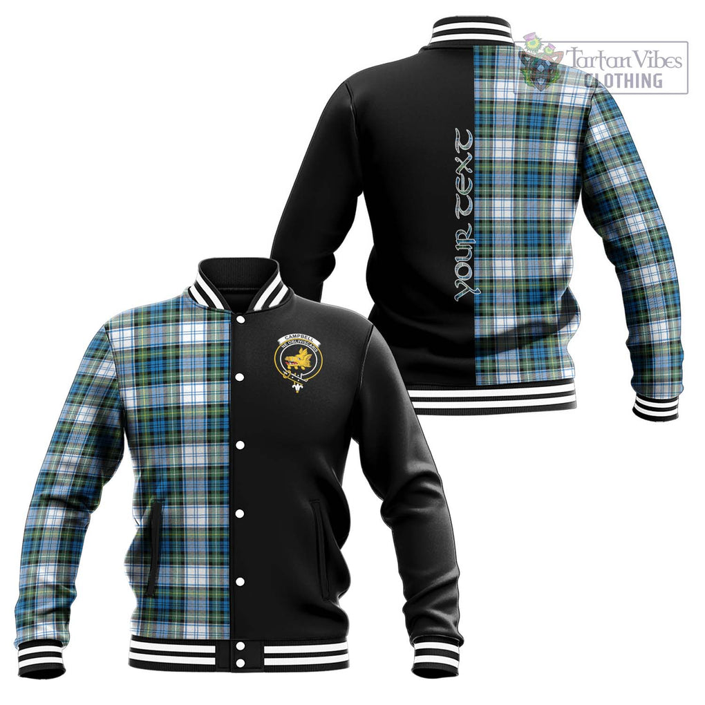 Campbell Dress Ancient Tartan Baseball Jacket with Family Crest and Half Of Me Style Unisex - Tartanvibesclothing Shop