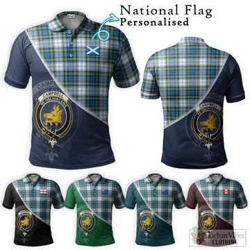 Campbell Dress Ancient Tartan Polo Shirt with Personalised National Flag and Family Crest Half Style