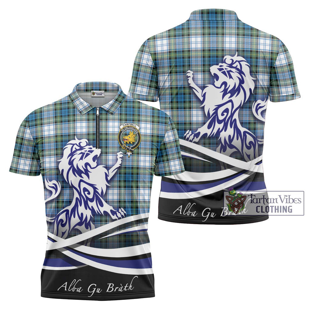 Campbell Dress Ancient Tartan Zipper Polo Shirt with Alba Gu Brath Regal Lion Emblem Unisex - Tartanvibesclothing Shop