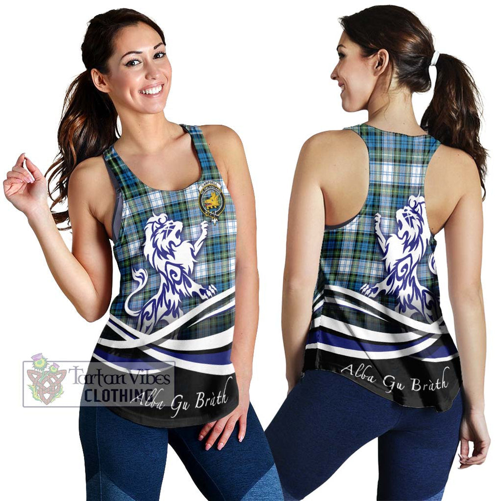 Campbell Dress Ancient Tartan Women's Racerback Tanks with Alba Gu Brath Regal Lion Emblem 4XL - Tartanvibesclothing Shop